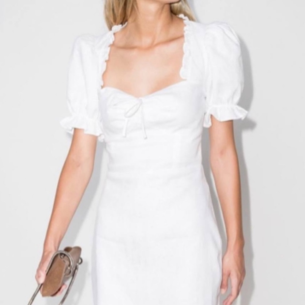 Reformation Easton Linen Puff Sleeves Mini Dress